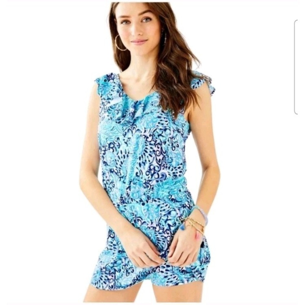 Lilly Pulitzer Alessa Romper Light‎ Aqua Spritz Size XS Excellent